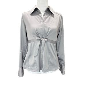 Oleg Cassini Blouse Satin Silver Gray Small